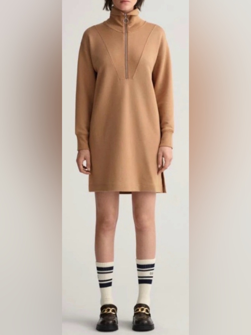 GANT Half Zip Sweat Dress, Warm Khaki, sz M